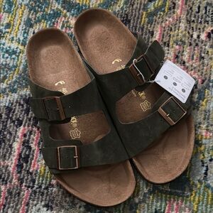 Birkenstock Olive Suede Sandals with Buckles
